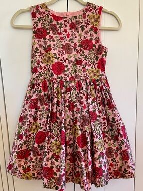 Mini Boden Pink Floral Sleeveless Dress with Red Roses